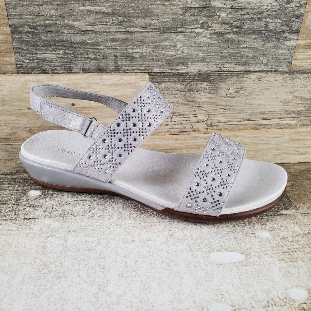 Easy Spirit Haisley Womens Sandal Sz 8.5 W Silver Shimmer Slingback Round Toe
